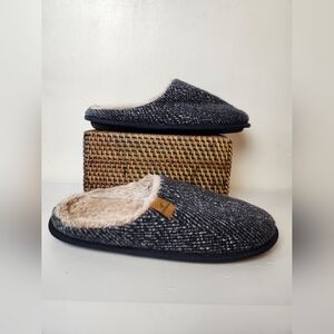 Coface Black/Cream Herringbone Faux Fur Lined  Scuff Slip-On Slippers